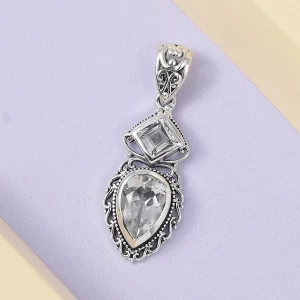 November Birthstone Topaz Artisan Crafted White Topaz Pendant in Sterling Silver