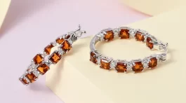 Asscher Cut Brazilian Cherry Citrine and Moissanite Inside Out Hoop Earrings