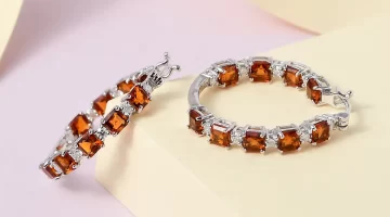 Asscher Cut Brazilian Cherry Citrine and Moissanite Inside Out Hoop Earrings