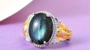 Leo Ring Leo Birthstone Labradorite Solitaire Ring in 18K YG Plated and Platinum Bond 6.35 ctw