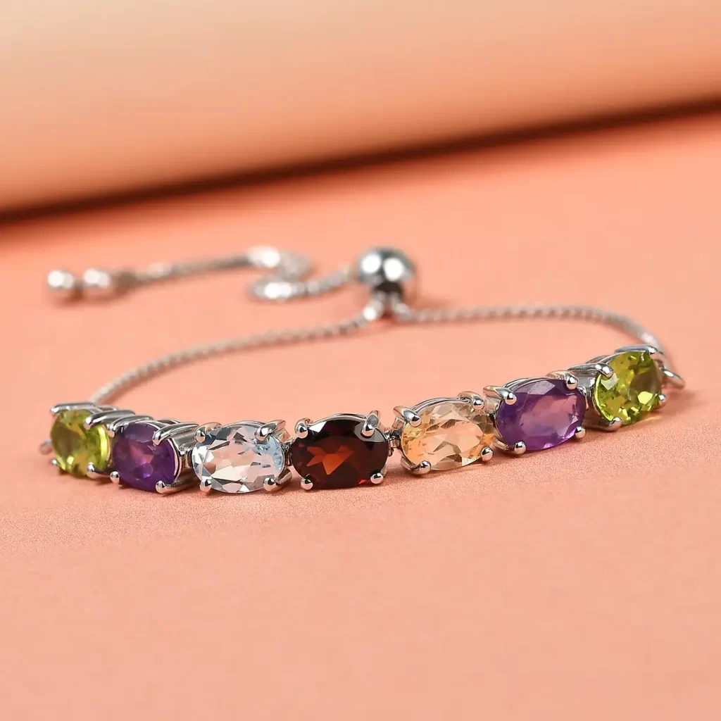 Multi gemstone silver bracelet for chakra healing