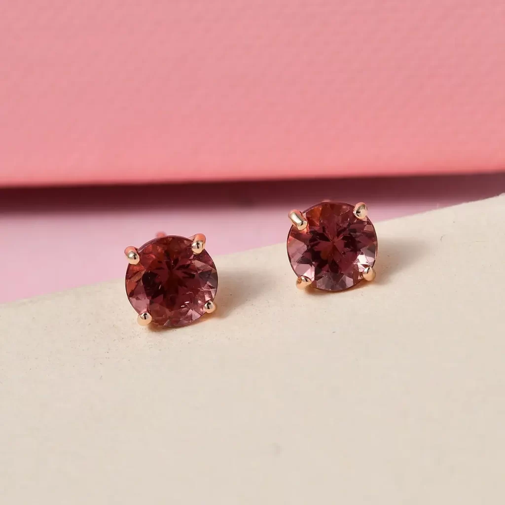 10K Rose Gold Premium Red Rose Apatite Solitaire Stud Earrings