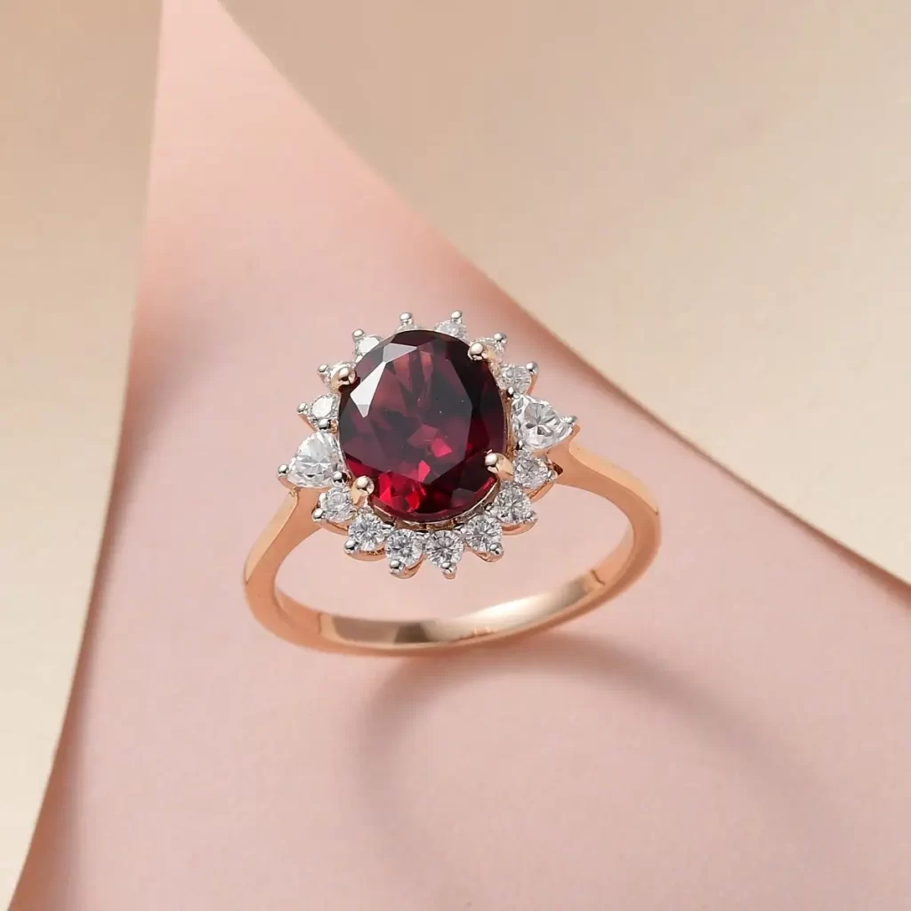 Premium Tanzanian Wine Garnet and Moissanite Ring Gold engagement ring