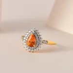 Orange garnet yellow garnet golden garnet Nigerian Spessartite Garnet and Moissanite Double Halo Ring in Vermeil Yellow Gold Over Sterling Silver