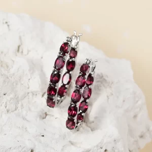 Premium Orissa Rhodolite Garnet Inside Out Hoop Earrings in Platinum Over Sterling Silver