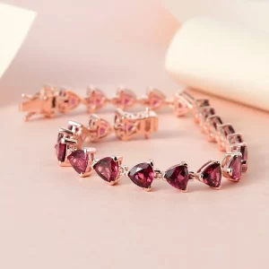 Premium Wine Garnet Bracelet in Vermeil Rose Gold Over Sterling Silver