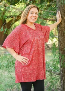 Ruffle Neck Foil Print Tunic