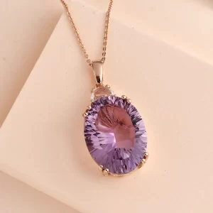 Concave Cut Rose De France and White Topaz Pendant Necklace