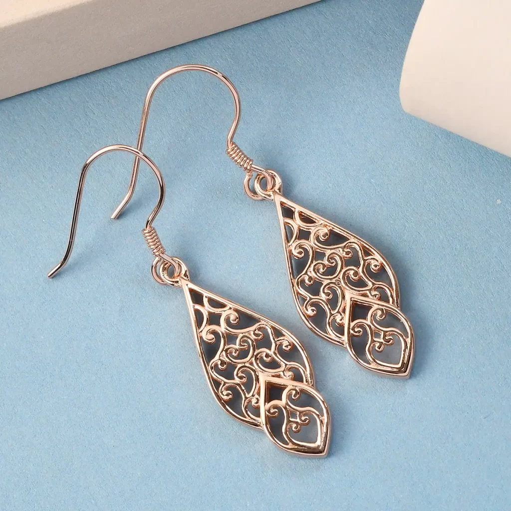 Openwork Dangle Earrings In 14K Rose Gold Plated Sterling Silver