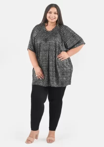 evening tops, Ruffle Neck Foil Print Tunic