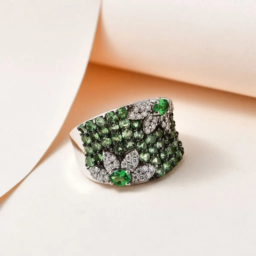 Tsavorite Garnet and Moissanite Ring in Platinum