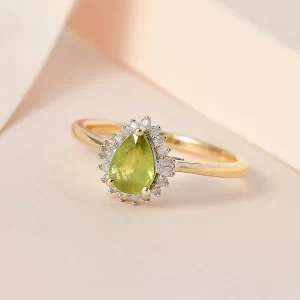 Luxoro 10K Yellow Gold Premium Sava Sphene and Diamond Halo Ring