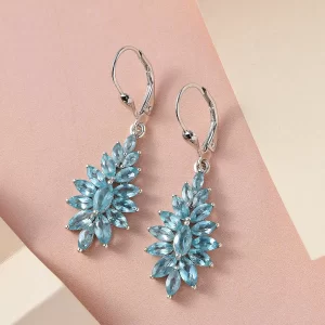 Madagascar Paraiba Apatite Floral Spray Blue Earrings for prom