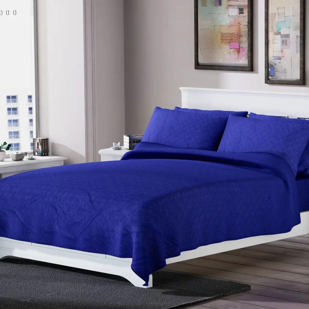 Navy Solid Embossed 6 pcs Microfiber Sheet Set Fitted Sheet King size sheet