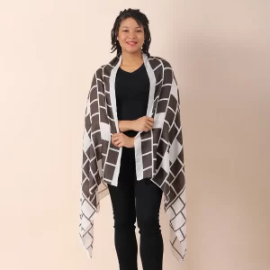 Transparent Black and White Bricks Pattern Cotton & Linen Scarf