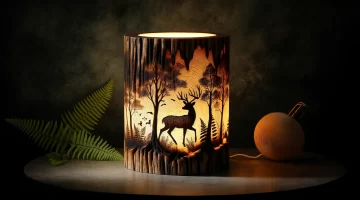 Unique gifts Home decor gift ideas A polyresin lamp featuring a tree and deer printed pattern.