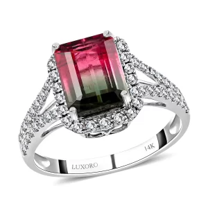 Certified Luxoro 14K White Gold AAA Bi-Color Tourmaline Watermelon tourmaline ring