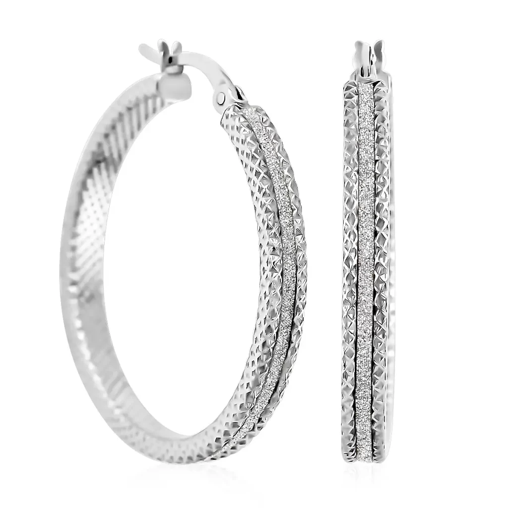 Sterling Silver Diamond Cut Hoop Earrings