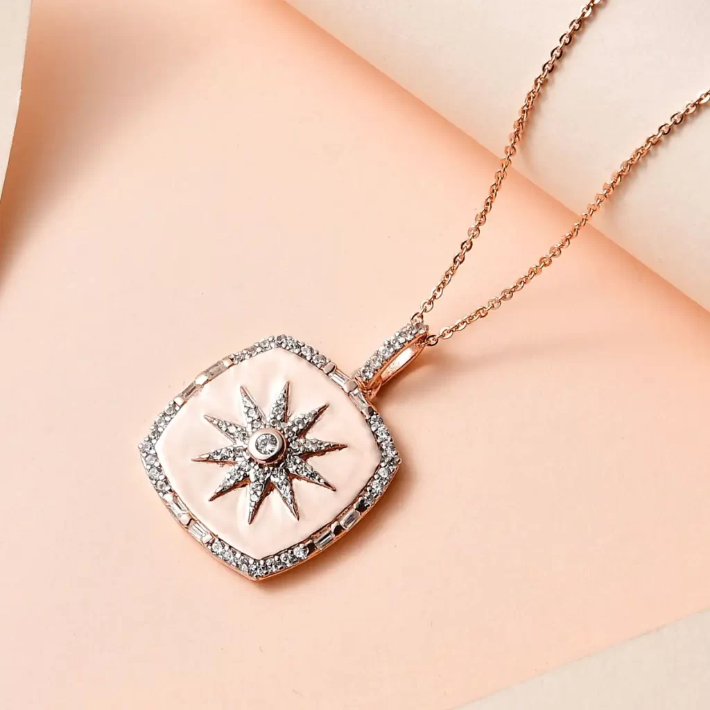 White Zircon Celestial Sun Pendant Necklace for spring equinox