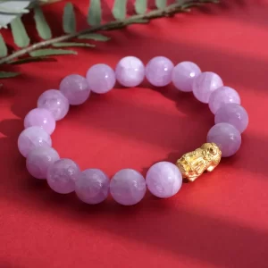 24K Yellow Gold Electroform AAA Kunzite Beaded Stretch Feng Shui Pi xiu Bracelet cyber Monday jewelry deals