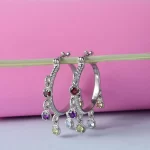 Multi Gemstone Hoop Earrings in Stainless Steel