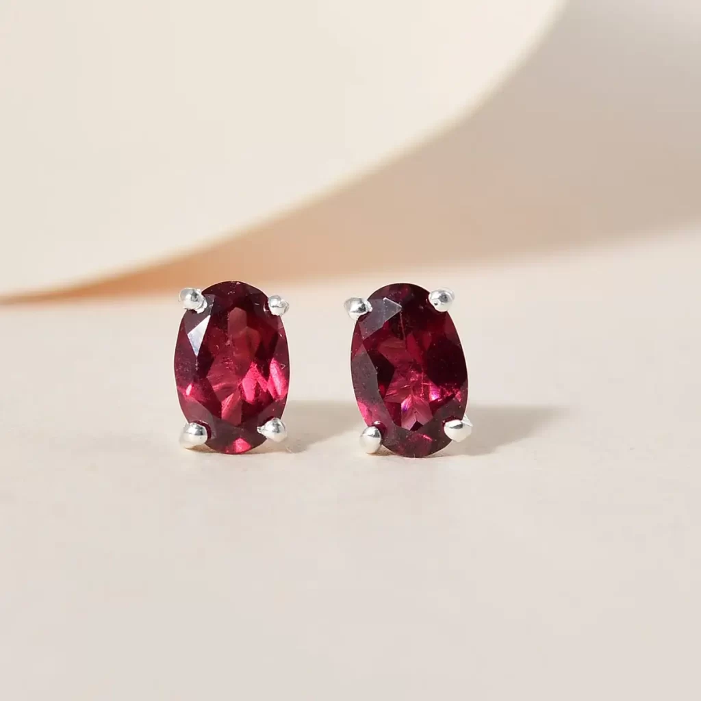 Orissa Rhodolite Garnet Solitaire Stud Earrings for mother's day