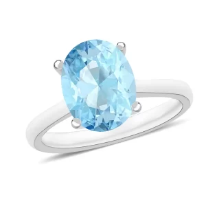 Luxoro 14K White Gold Premium Mangoro Aquamarine Solitaire Ring 4 Grams 2.40 ctw
