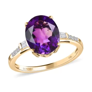 Luxoro 10K Yellow Gold AAA Moroccan Amethyst and Diamond Ring 3.60 ctw