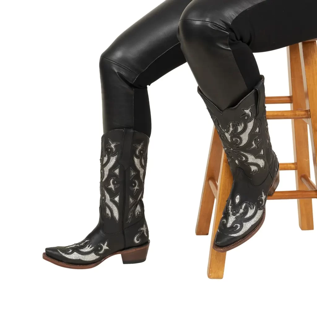 Black Shimmer Inlay Snip Toe Boot