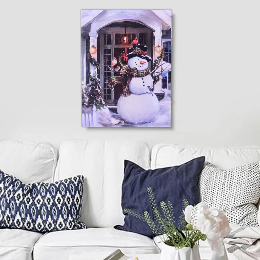 Digital wall art Homesmart Multi Color Canvas 3-LED Snowman Christmas Painting