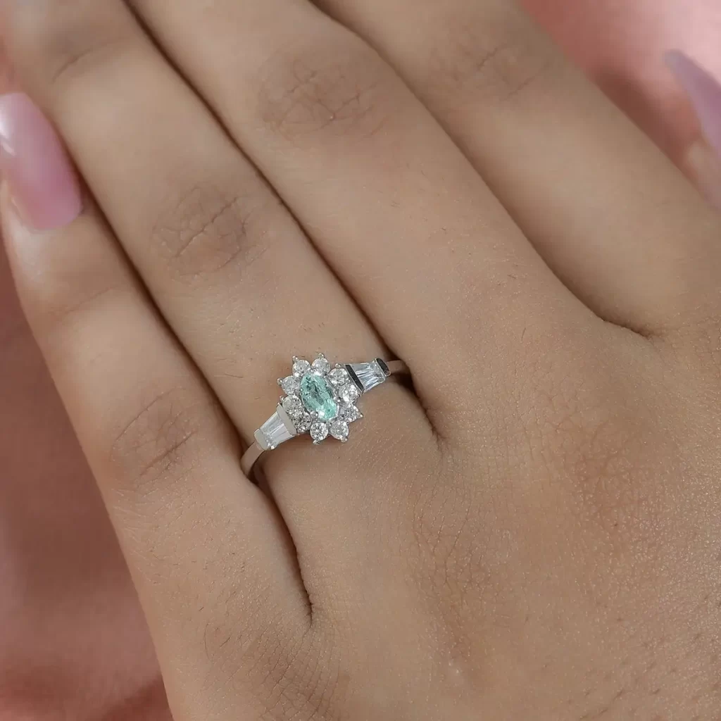 Ethiopian Emerald and White Zircon Floral Ring