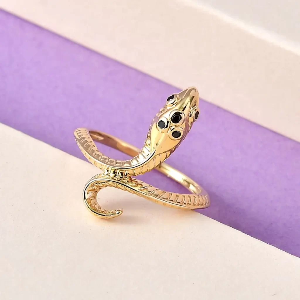 Black and Gold Jewelry Yellow Gold Black Diamond Snake Ring 