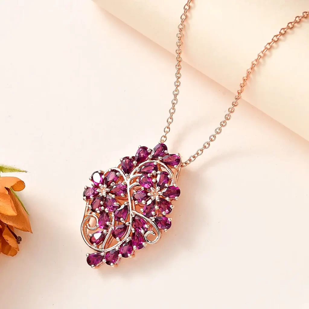 Orissa Rhodolite Garnet Floral Pendant Necklace