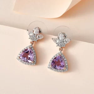 Rose De France Amethyst and Moissanite Floral Statement Drop Earrings