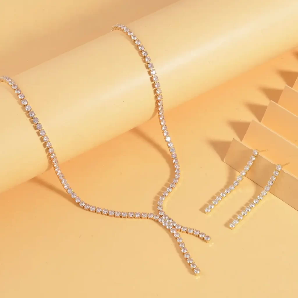 Diamond Tennis Necklace and Earrings