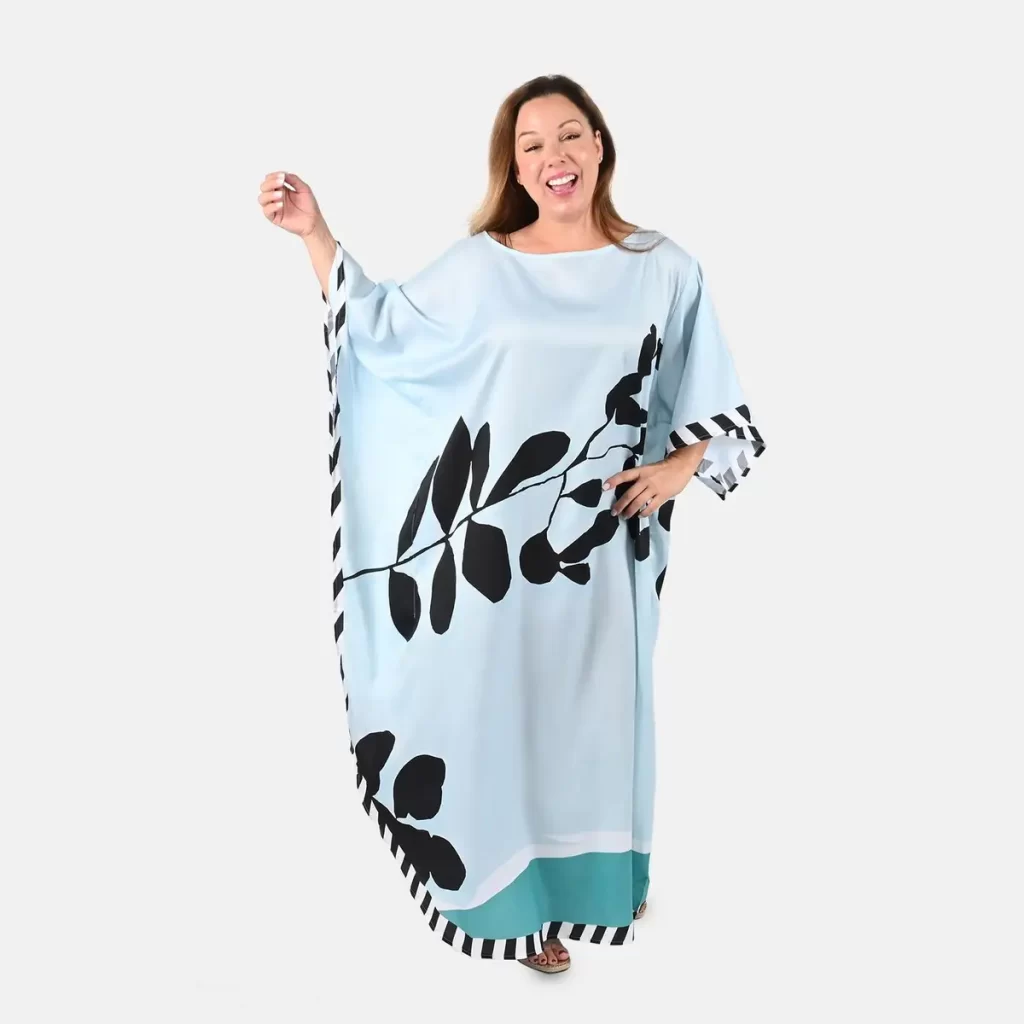 Plus size summer kaftans Tamsy Mint Leaf Asymmetrical Kaftan Dress