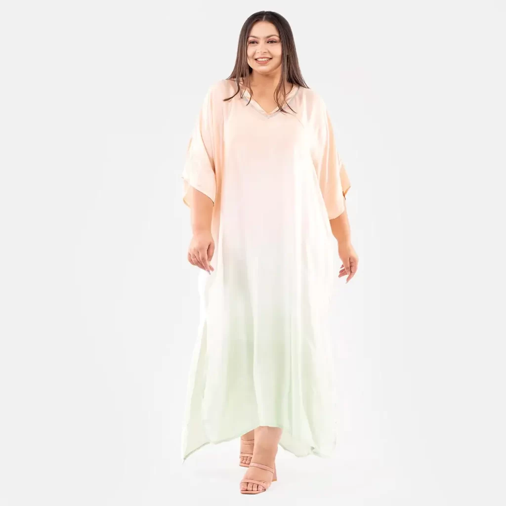 Plus size summer kaftans Tamsy Peach Bemberg Silk Ombre Dye