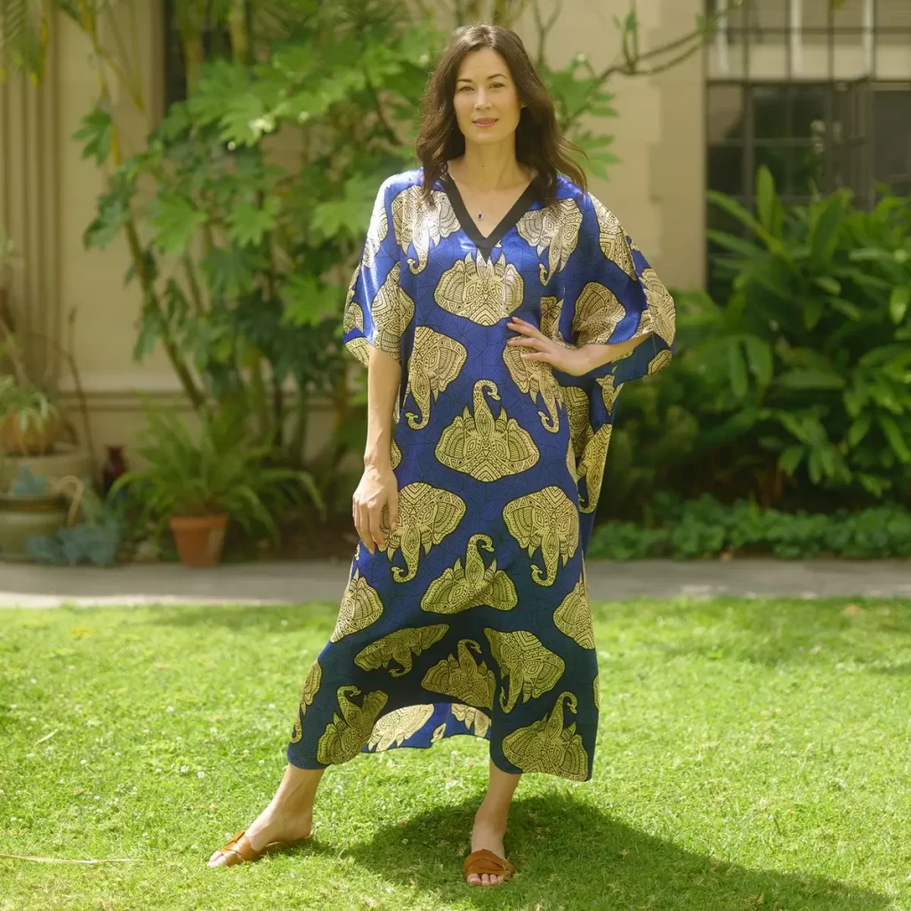 Plus size summer kaftans Winlar Blue Elephant Print