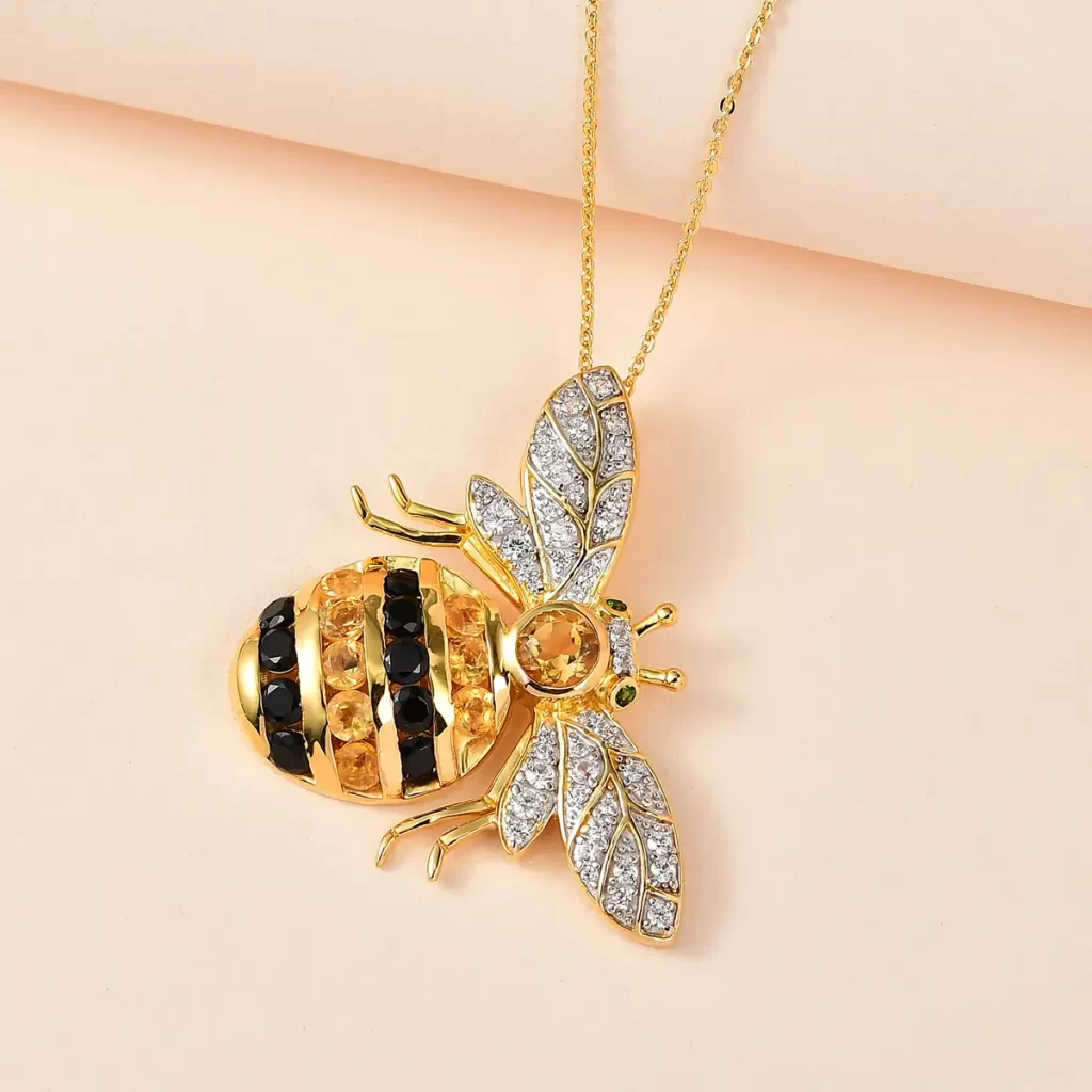 Bridgerton bee symbolism Brazilian Citrine and Multi Gemstone Bee Pendant Necklace