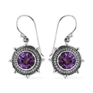 Bali Legacy Amethyst and Simulated Diamond Sun Star Earrings in Sterling Silver 1.40 ctw