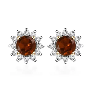 Santa Ana Madeira Citrine Sunburst Earrings, White Zircon Accent Stud Earrings, Vermeil Yellow Gold Over Sterling Silver Earrings 0.90 ctw
