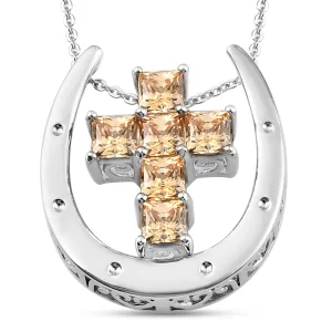 Lustro Stella Made with Finest Yellow CZ Pendant Necklace 20 Inches in Platinum Over Sterling Silver 4.35 ctw
