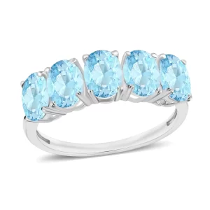 Mangoro Aquamarine 5 Stone Ring in Platinum Over Sterling Silver 2.30 ctw
