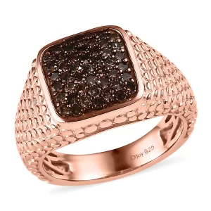 Natural Champagne Diamond Men's Ring in Vermeil Rose Gold Over Sterling Silver (Size 10.0) 1.00 ctw
