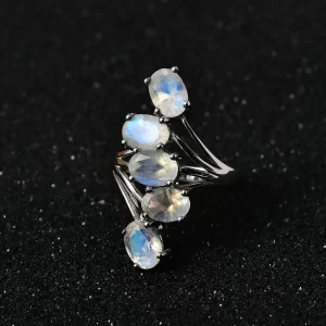 Premium Rainbow Moonstone 5 Stone Ring in Platinum Over Sterling Silver 3.85 ctw
