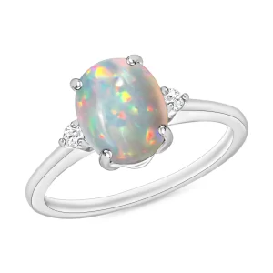 Luxoro 14K White Gold Premium Ethiopian Welo Opal and G-H I1-I2 Diamond Ring 4 Grams 1.30 ctw
