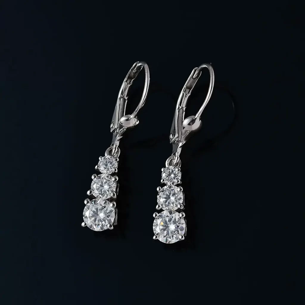 Moissanite Earrings in Platinum Over Sterling Silver