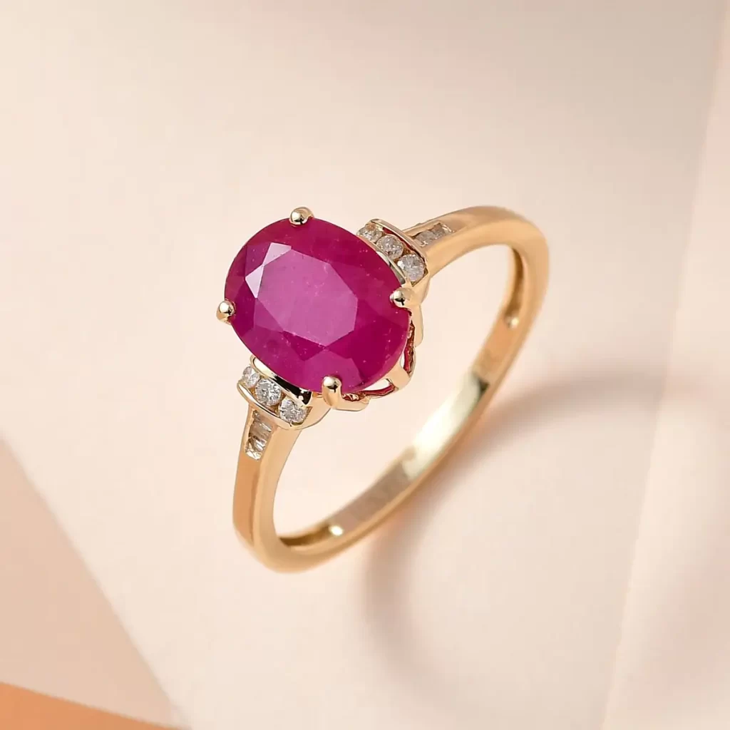 July birthstone ring Yellow Gold AAA Montepuez Ruby Ring