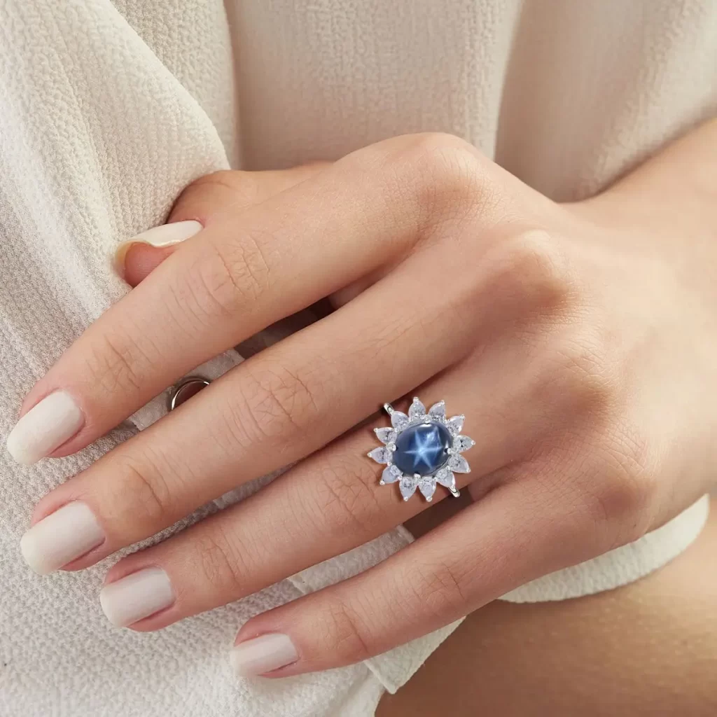 September Birthstone Blue Star Sapphire Ring