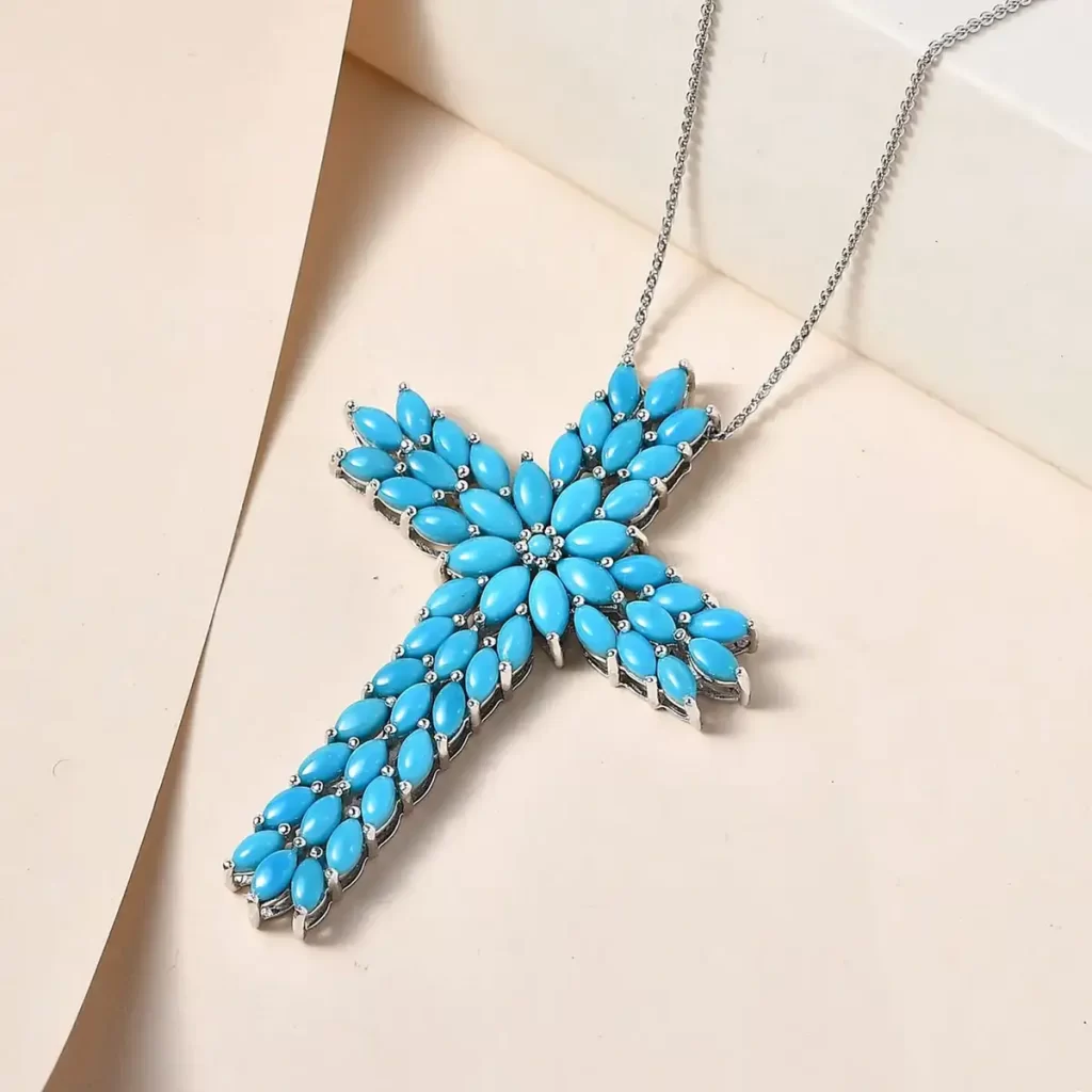 Sterling Silver Cross Sleeping Beauty Turquoise Cross Pendant Necklace